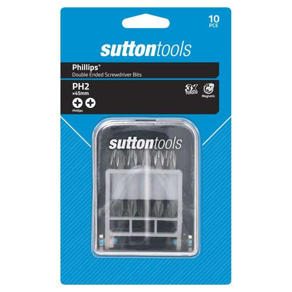 Sutton Tools Phillips Double Ended Screwdriver Bit Set PH2 x45mm - 10 Piece