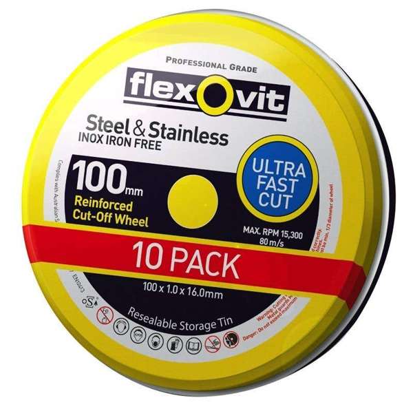 Flexovit Ultra Thin Cut-Off Wheel 100 x 16mm - 10 Pack