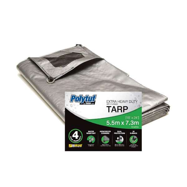 Polytuf Tarp Extra Heavy Duty D-Ring Tarp 5.5 x 7.3m