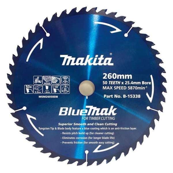 Makita Saw Blade BlueMak 260 x 25.4mm Bore x 50T B-15338