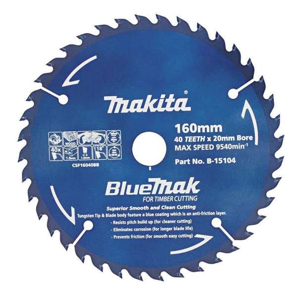 Makita Saw Blade BlueMak 160 x 20mm Bore x 40T B-15104