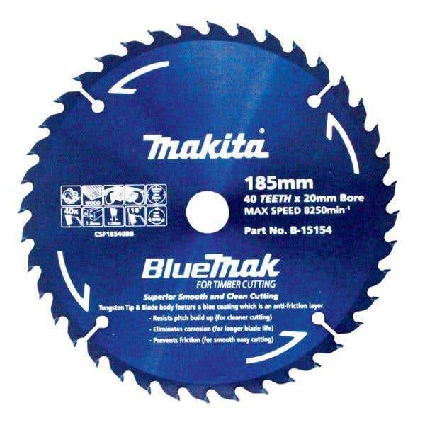 Makita Saw Blade BlueMak 185 x 20mm Bore x 40T B-15154