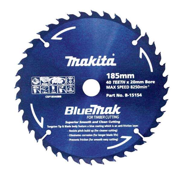 Makita Saw Blade BlueMak 185 x 20mm Bore x 40T B-15154