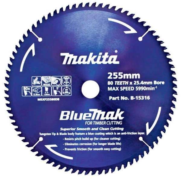Makita BlueMak Mitre Saw Blade 255 x 25.4mm Bore x 80T B-15316