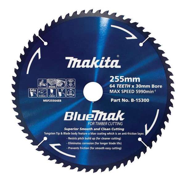 Makita Saw Blade BlueMak 255 x 30mm Bore x 64T B-15300