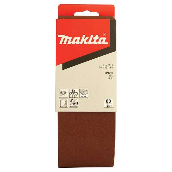 Makita Sanding Belt 80G 76 x 457mm - 5 Pack P-37116