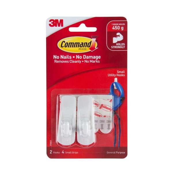 3M Self Stick Utility White Hook 2pk