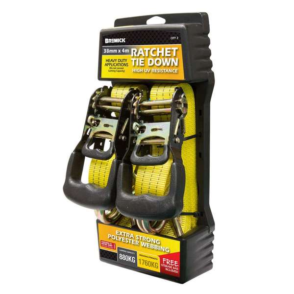 Bremick Ratchet Tie Down 38mm x 4m 2 Pack