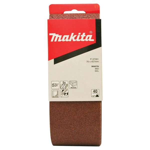Makita Sanding Belt 40G 76 x 457mm - 5 Pack P-37091