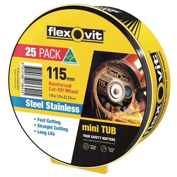 Flexovit Steel & Stainless Cut-Off Wheel 115 x 1 x 22.2mm - 25 Pack