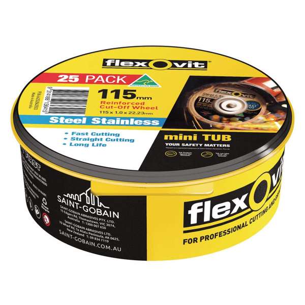Flexovit Steel & Stainless Cut-Off Wheel 115 x 1 x 22.2mm - 25 Pack