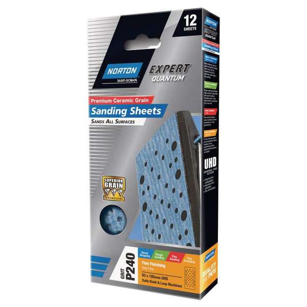 Norton Sanding Sheet P240 Grit 93 x 185mm - 12 Pack