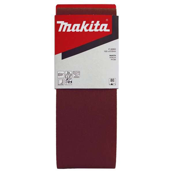 Makita Abrasive Belt P80 100 x 610mm - 5 Pack P-36902