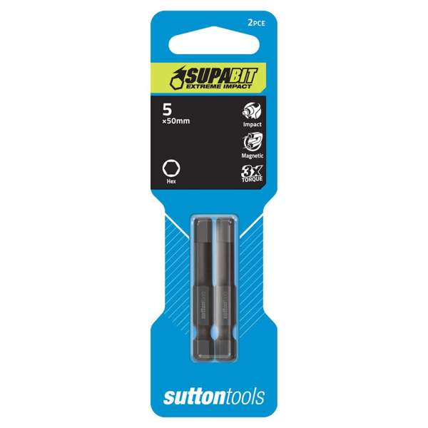 Sutton Tools Impact Screwdriver Bit 5mm x 50 Hexagon Power - 2 Pack