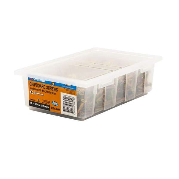 Zenith Chipboard Screws Countersunk Rib Head 8G x 30mm - Box of 1000