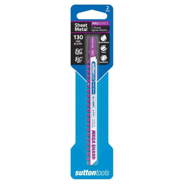 Sutton Tools T-Shank Jigsaw Blade Sheet Metal Megasharp 130mm - 2 Piece