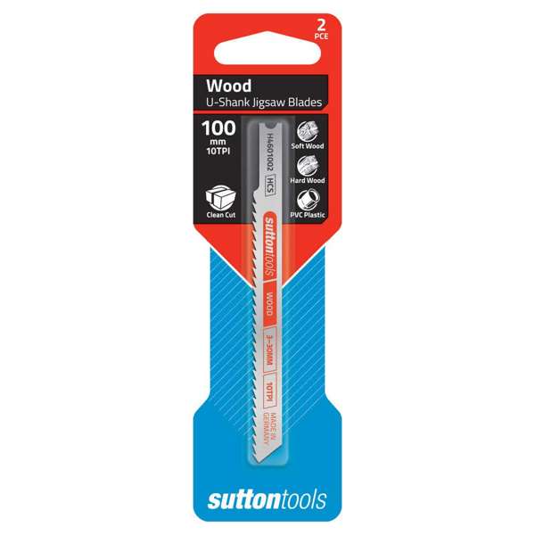Sutton Tools U-Shank Jigsaw Blade Wood Clean Cut 10 TPI 100mm - 2 Piece