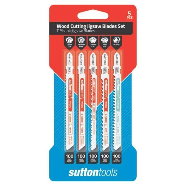 Sutton Tools T-Shank Wood Cutting Jigsaw Blade Set - 5 Piece
