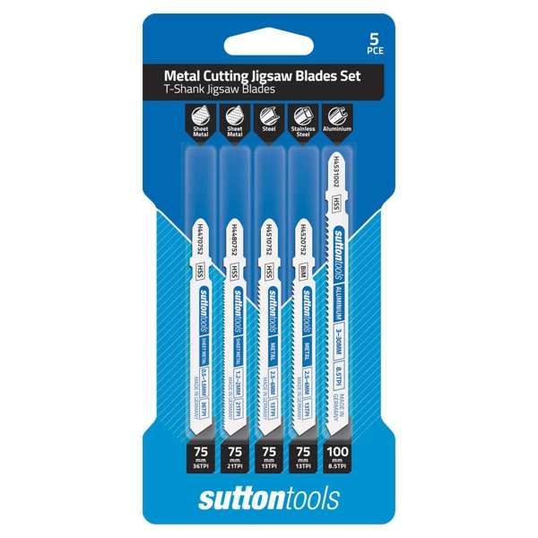 Sutton Tools T-Shank Jigsaw Blade Set Metal Cutting - 5 Piece