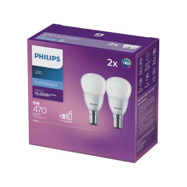 Philips Globe LED Fancy Round 5W SBC 470Lm Cool Daylight - 2 Pack