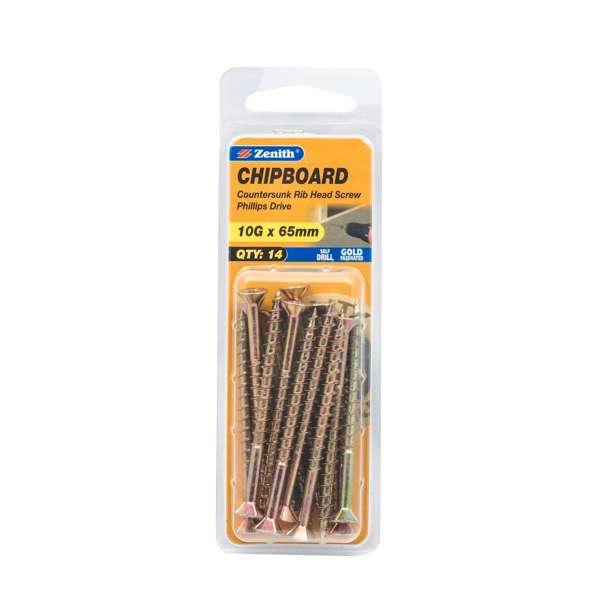 Zenith Chipboard Screw GP PHL 10G x 65mm (14pk)