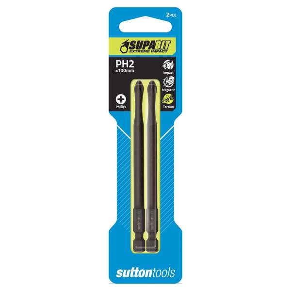 Sutton Tools Impact Screwdriver Bit No.2 Phillips Torsion Power Arc 100mm - 2 Pack