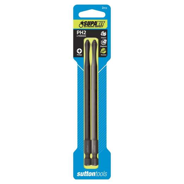 Sutton Tools Impact Screwdriver Bit No.2 Phillips Torsion Power Arc 150mm - 2 Pack
