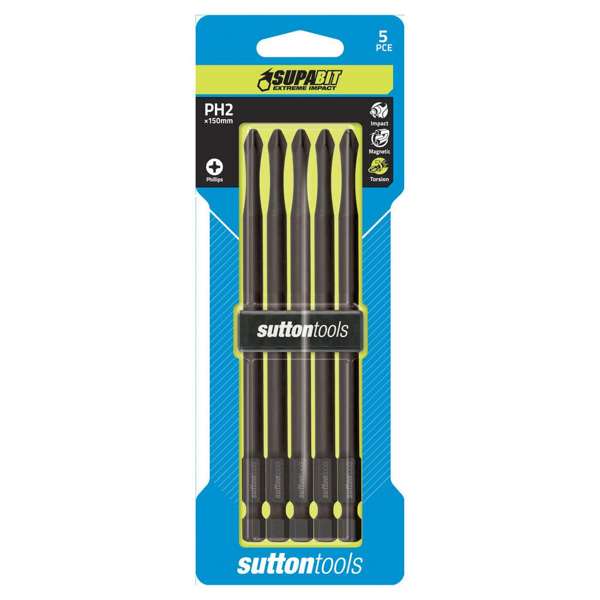 Sutton Tools Impact Screwdriver Bit No.2 Phillips Torsion Power Arc 150mm - 5 Pack