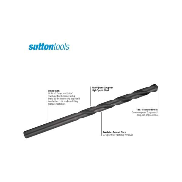 Sutton Tools 3/16" Long Series Jobber Drill Bit