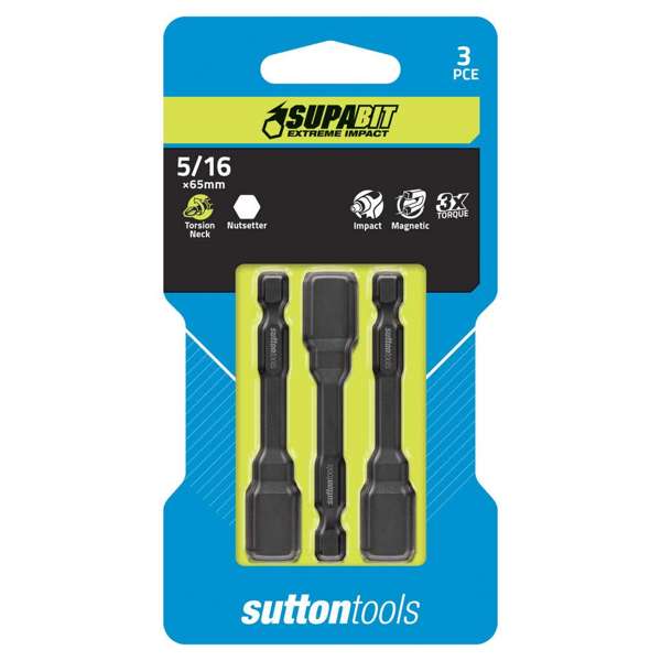 Sutton Tools Supabit Impact Torsion Nutsetter Screwdriver Bit 7.94 x 65mm - 3 Pack