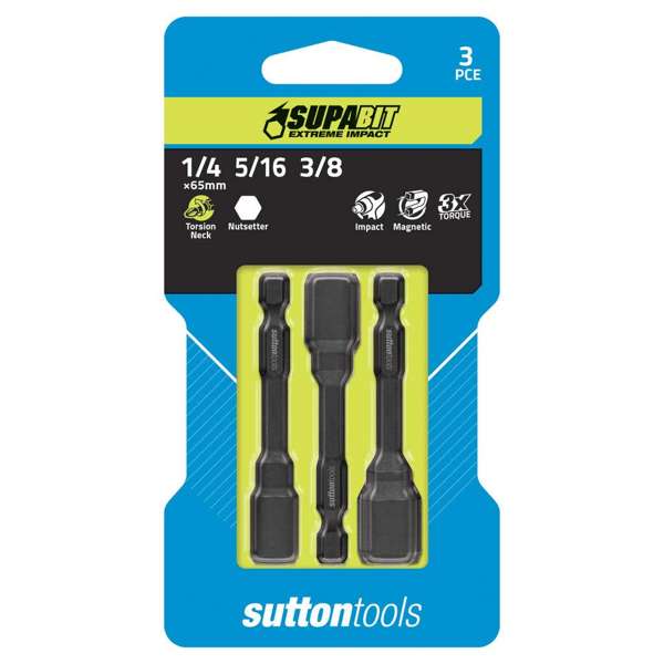 Sutton Tools Supabit Impact Torsion Nutsetter Screwdriver Bit Set - 3 Piece
