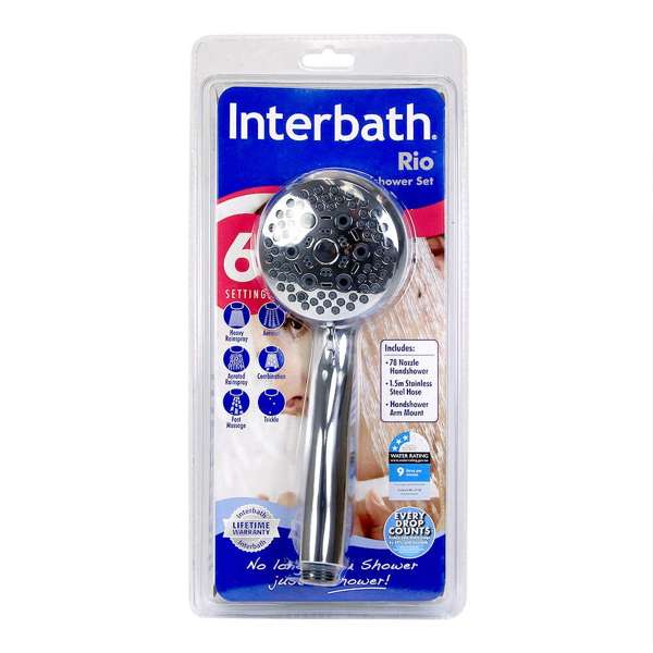 Interbath Rio 6-function 78 Nozzle Hand Shower Set Chrome Plated