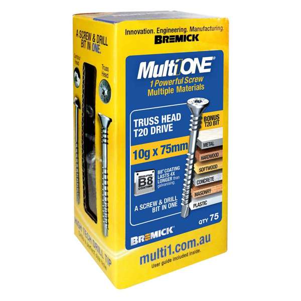 Bremick Screw MultiOne Countersunk Truss Head 20 B8 Coated 10g x 75mm - 75 Pack