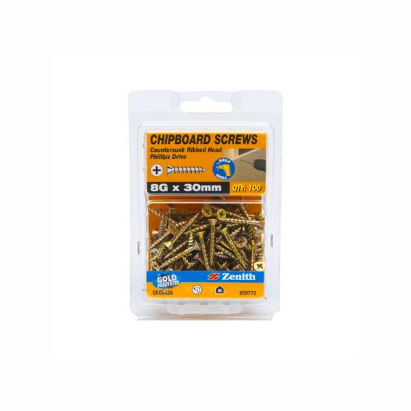 Zenith Chipboard Screw GP PHL 8G x 30mm (100pk)