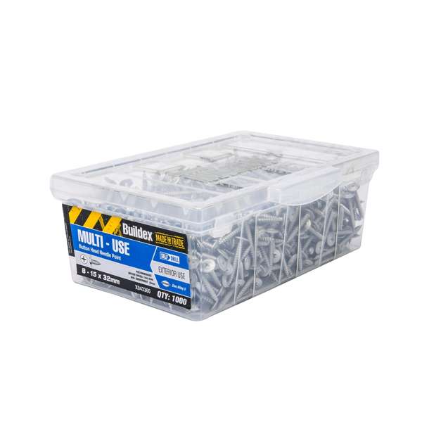 Buildex 8-15 x 32mm Zinc Alloy Button Head Needle Point Screws - 1000 Box