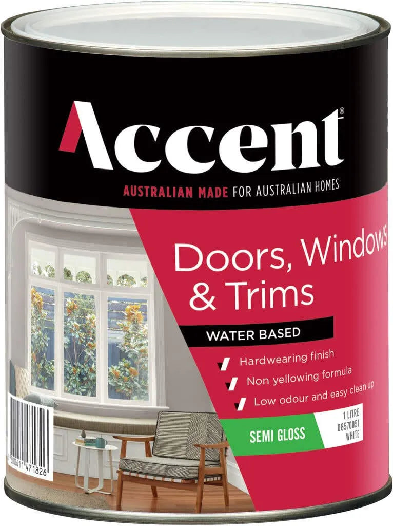 Accent Doors, Windows & Trims Water Based Semi Gloss White 1L