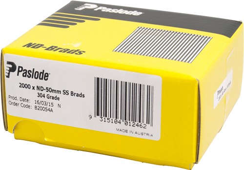 Paslode 14G ND50 Stainless Steel Brads 50mm 2000pk #B20054A