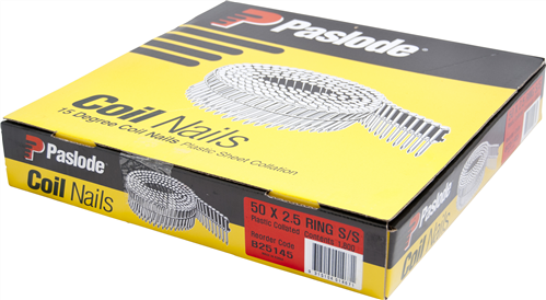 Paslode Stainless Steel 15Deg Plastic Collated Coil Ring 1800pk - 50 x 2.5mm #B25145