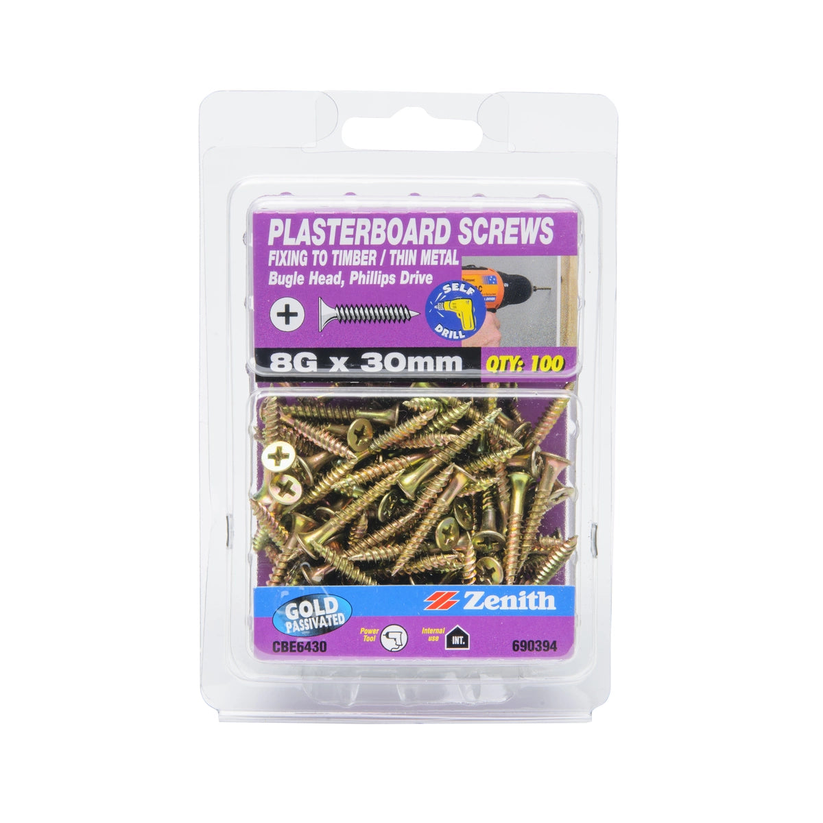 Zenith Plasterboard Screw Bugle 8G x 65mm 20pk