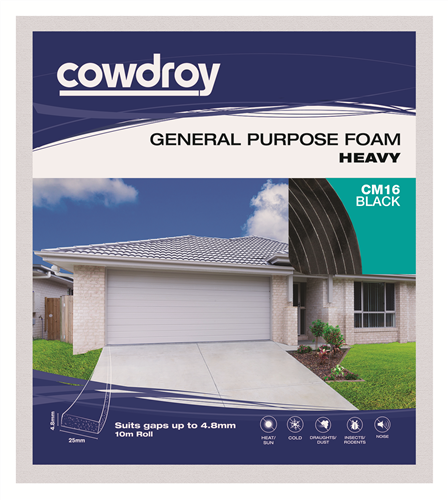 Cowdroy General Purpose Foam Heavy Black 4.8 x 25mm x 10m