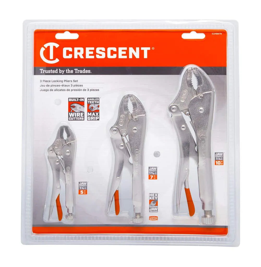Crescent Plier Set Locking Curved Jaw - 3 Piece