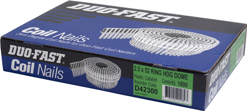 Duo-Fast 0Deg Heavy Duty Galv Duo Coil Dome S Nail 1800pk - 2.5 x 52mm #D42325