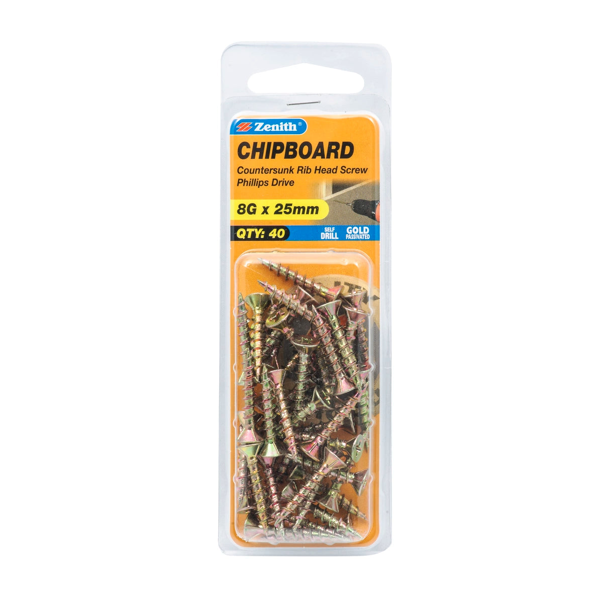 Zenith Chipboard Screw GP PHL 8G x 25mm 500pk