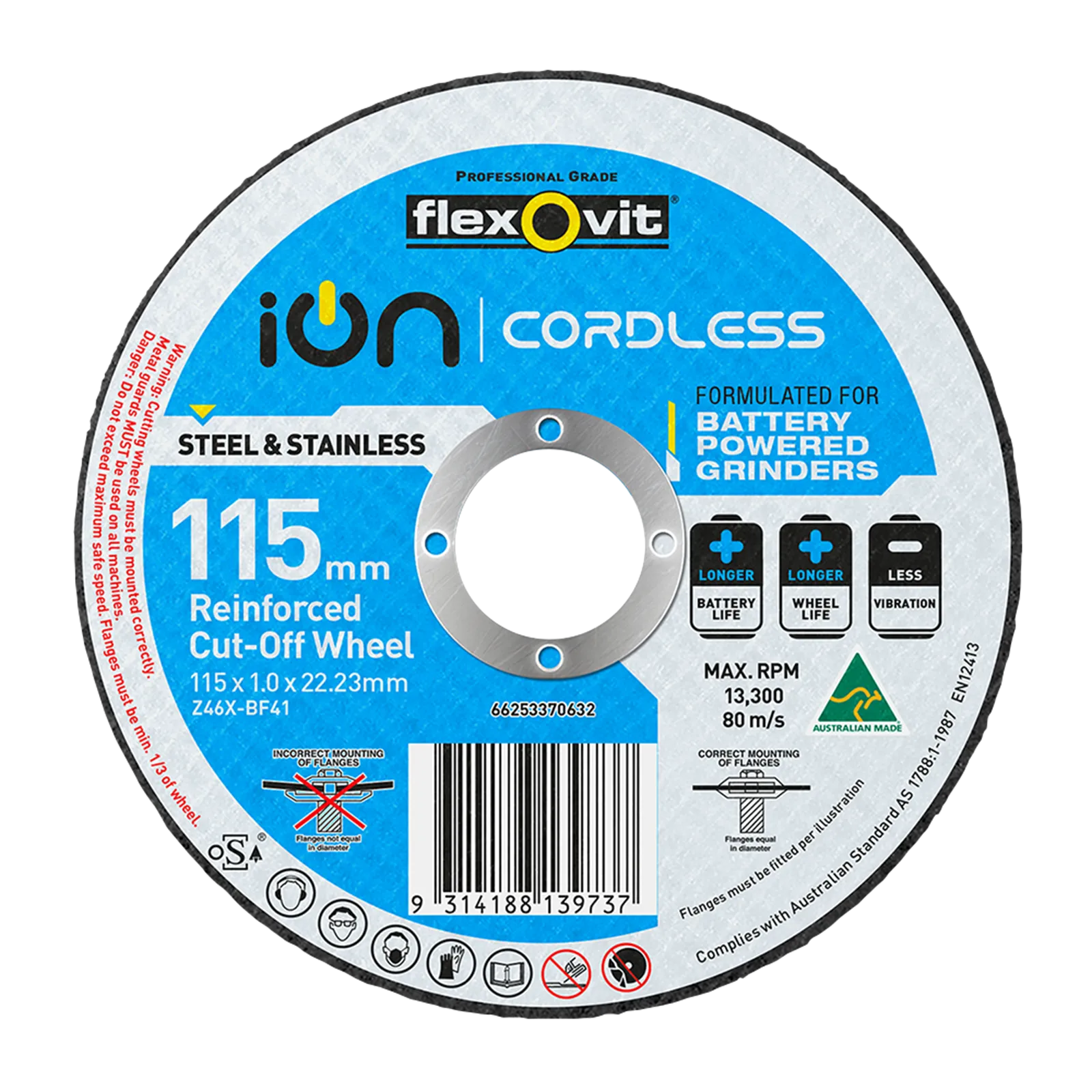 Flexovit 115 x 1 x 22.2mm Ion Cordless Reinforced Cut Off Wheel