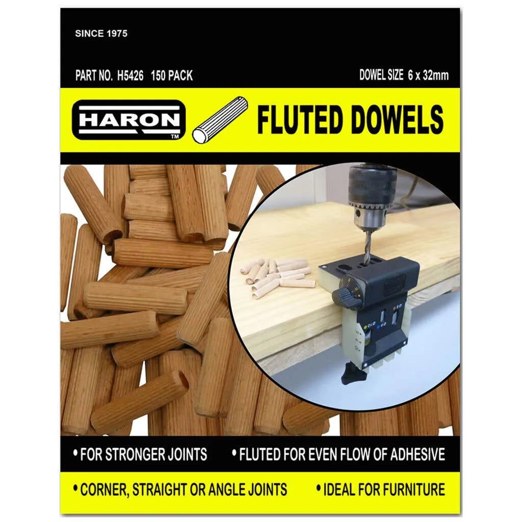 Haron Fluted Dowels 6 x 30mm 150 Piece Pack