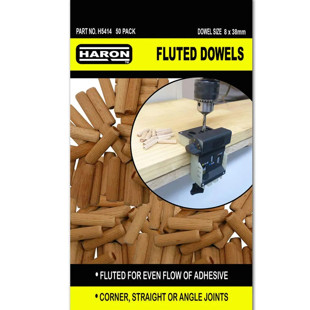 Haron Fluted Dowels 8 x 38mm 50 Piece Pack