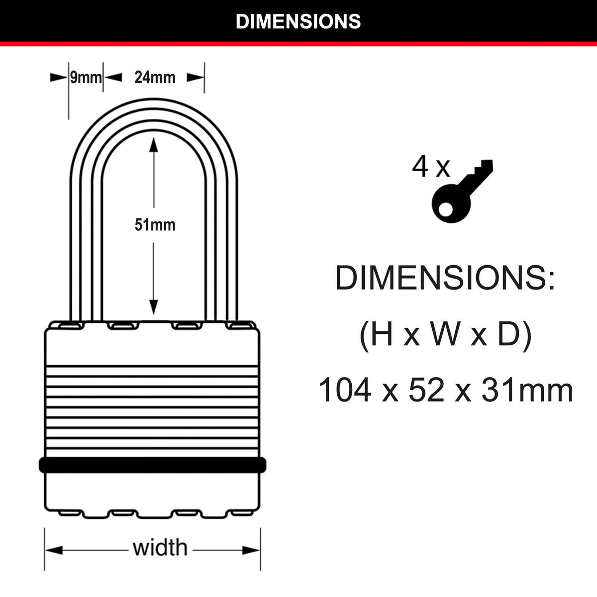 Master Lock Excell Padlock Long Shackle 50mm
