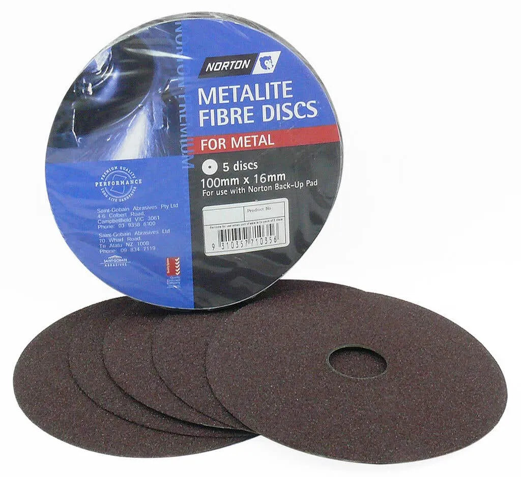 Norton Metalite Fibre Disc 100 x 16mm P16 - 5 Pack