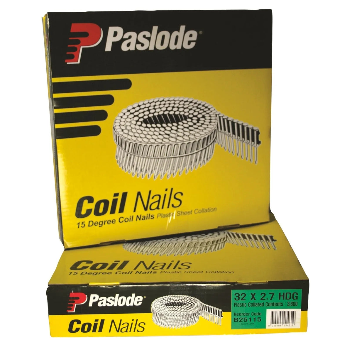 Paslode 32 x 2.7mm 15Deg Hot Dipped Galvanised PNeumatic Plastic Collated Coil Nail - 3600 Pack - 36