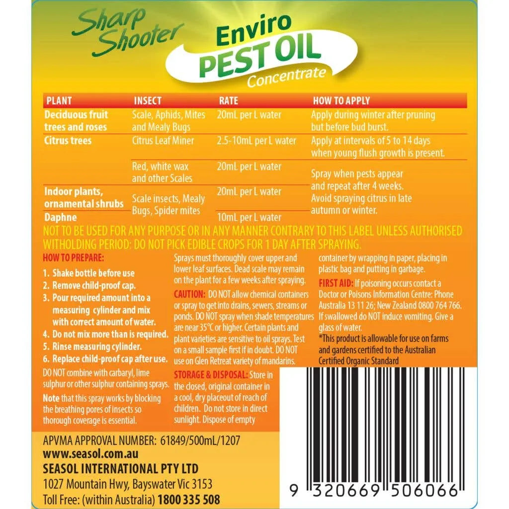 Sharp Shooter Enviro Pest Oil Concentrate Green 500ml
